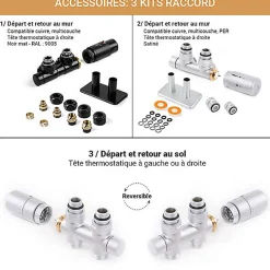 Sèche-serviette eau chaude noir de 1380mm de haut et 500mm de large - 587 Watt - FIO1380/500ZXN