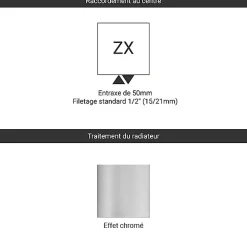 Sèche-serviette eau chaude chromé de 900mm de haut et 600mm large - 316 Watt - FIO900/600ZXCRO