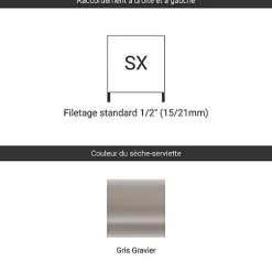 Sèche-serviette eau chaude gris 960mm de haut et 200mm de large - 195 Watt - EAS960/200SXRGR