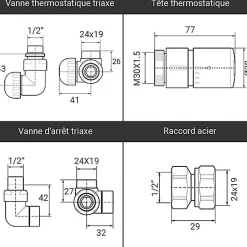 Sèche-serviette eau chaude chromé de 660mm de haut et 430mm de large - 179 Watt - FIO660/430SXCROK