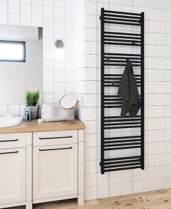 Sèche-serviette eau chaude noir de 1620mm de haut et 600mm de large - 801 Watt - FIO1620/600SXN