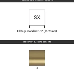 Sèche-serviette eau chaude doré de 1335mm de haut et 530mm de large - 715 Watt - MIK1335/530SXBRA