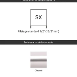 Sèche-serviette eau chaude chromé de 900mm de haut / 500mm de large - 272 Watt - FIO900/500SXCRO