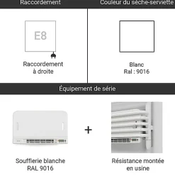 Sèche-serviette électrique blanc de 1260mm de haut et 540mm de large - 1000 Watt - TYT1260/540E8BBLO