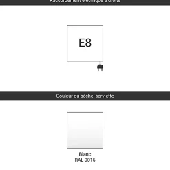 Sèche-serviette électrique blanc - (HxL) 1380x680mm - 800 Watt - 800 Watt - FIO1380-680E8B