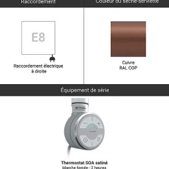 Sèche-serviette électrique cuivré de 923mm de haut et 431mm de large - 300 Watt - PAJ923/431E8SOA