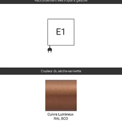 Sèche-serviette électrique cuivré - (HxL) 990x500mm - 400 (Watts) - 400 Watt - VIP990-500E1BCO