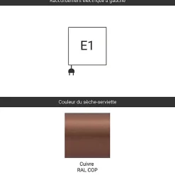 Sèche-serviette électrique cuivré - (HxL) 555x600 mm - 300 (Watts) - 300 Watt - JAD555-600E1COP