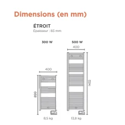 Sèche-serviette électrique CORSAIRE 2 blanc digital étroit 300W - THERMOR - 473302