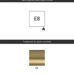 Sèche-serviette électrique doré de 660mm de haut et 630mm de large - 400 Watt - FIO660/630E8BRA