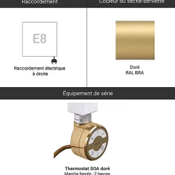 Sèche-serviette électrique doré SOA 500mm de haut et 300mm de large - 120 Watt - LIM500/300E8BRASOA