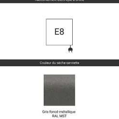 Sèche-serviette électrique gris - (HxL) 1310x500 mm - 600 ( Watts) - 600 Watt - ZIG1310-500E8MST