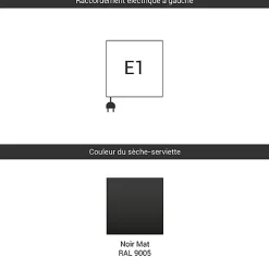 Sèche-serviette électrique noir - (HxL) 1380x500mm - 600 Watt - 600 Watt - FIO1380-500E1N