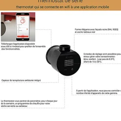 Sèche-serviette électrique noir thermostat wifi - HxL 1460x300mm - 800 Watt - LIM1460/300E8NW
