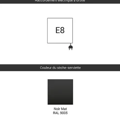 Sèche-serviette électrique noir - (HxL) 1380x400mm - 500 Watt - 500 Watt - FIO1380-400E8N