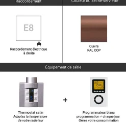 Sèche-serviette électrique programmable cuivré - HxL 1620x500 mm - 1000 Watt - MIC1620/500E8COPP