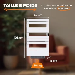 Sèche-serviette électrique sans fluide avec soufflerie 500W+1000W H.108,4xL60cm BESTHERM HANAE blanc