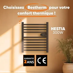 Sèche-serviette électrique sans fluide 300W H.62xL54cm BESTHERM HESTIA noir