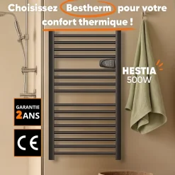Sèche-serviette électrique sans fluide 500W H.98xL54cm BESTHERM HESTIA noir