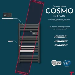 Sèche-serviette électrique sans fluide connecté WiFi 500W Thomson COSMO noir