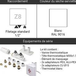 Sèche-serviette mixte blanc de 1150mm de haut et 600mm de large - 501 Watt - VIV1150/600KDZ8B
