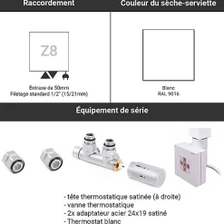 Sèche-serviette mixte blanc de 1545mm de haut et 500mm de large - 581 Watt - ZIG1545/500KDZ8B