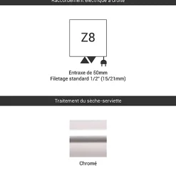 Sèche-serviette mixte chromé de 1220mm de haut / 600mm de large - 447 Watt - DEX1220/600Z8CRO