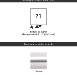 Sèche-serviette mixte chromé de 1220mm de haut / 500mm de large - 387 Watt - DEX1220/500Z1CRO