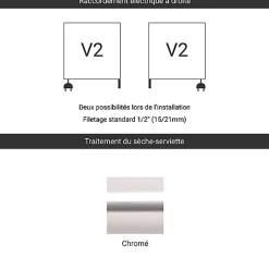 Sèche-serviette mixte chromé de 460mm de haut / 230mm de large - 86 Watt - MIK460/230V2CRO
