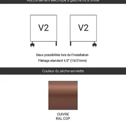 Sèche-serviette mixte cuivré de 960mm de haut et 200mm de large - 187 Watt - EAS960/200V2COP