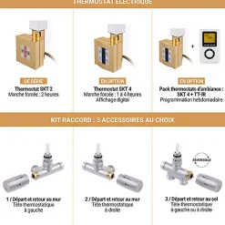 Sèche-serviette mixte doré de 910mm de haut et 300mm de large - 240 Watt - VIV910/300V2BRA