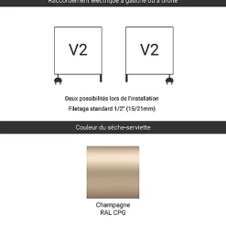 Sèche-serviette mixte doré de 660mm de haut et 400mm de large - 243 Watt - LEN660/400V2CPG