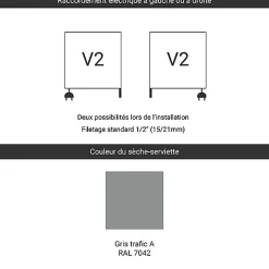 Sèche-serviette mixte gris de 1460mm de haut et 500mm de large - 748 Watt - LIM1460/500V27042