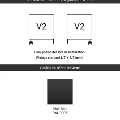 Sèche-serviette mixte noir - (HxL) 900x580 mm - 400 Watt - 438 Watt - FIO900-580V2N