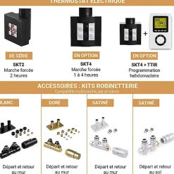 Sèche-serviette mixte noir - (HxL) 1920x500 mm - 800 Watt - 696 Watt - SIM1920-500Z1N