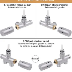 Sèche-serviette mixte noir - (HxL) 1080x500 mm - 400 Watt - 396 Watt - SIM1080-500V2N