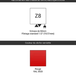 Sèche-serviette mixte rouge trafic de 1070mm de haut et 500mm de large - 418 Watt - ZIG1070/500Z83020