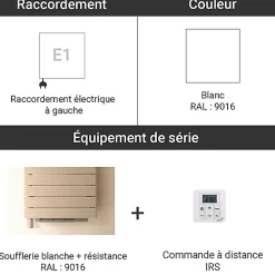 Sèche-serviette soufflant électrique blanc - HxL : 1698x500mm - 1000 Watt - ROE-170-050/IFS/B