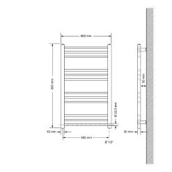 Sèche-Serviettes Design Sahara - 600 x 800 mm - Anthracite - Connexion Latéral - Forme Droite - avec Kit Montage Mural
