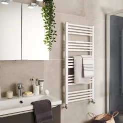 Sèche-serviettes eau chaude en acier GoodHome Duala blanc 20 barres - 438 W