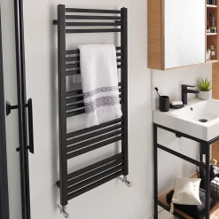 Sèche-serviettes eau chaude en acier GoodHome Duala noir 20 barres - 438 W