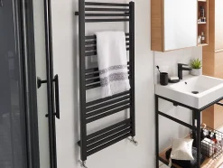 Sèche-serviettes eau chaude en acier GoodHome Duala noir 20 barres - 438 W