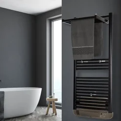 Sèche-serviettes électrique à inertie fluide Deltacalor Stendino 750W + soufflerie 1000W noir