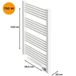 Sèche-serviettes électrique à inertie sèche HJM, 750 W, Noor, Blanc
