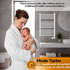 Sèche-serviettes électrique à inertie sèche HJM, 750 W, Noor, Blanc