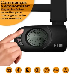 Sèche-serviettes électrique à inertie sèche HJM, 750 W, Noor, Noir