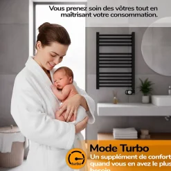 Sèche-serviettes électrique à inertie sèche HJM, 750 W, Noor, Noir
