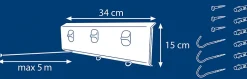 Séchoir à linge mural 15 m d'étendage, 3 fils, enrouleur automatique, blanc, Leifheit Rollfix Triple 150 Longline