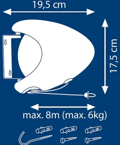 Séchoir à linge mural 8 m d'étendage, 1 fil, enrouleur automatique, blanc, Leifheit Rollfix Single 80 Longline