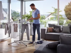 Séchoir à linge parapluie sur pied 14 m d'étendage avec housse, gris et noir, Leifheit LinoPop-Up 140